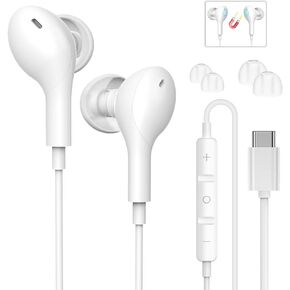 USB C Headphones,Type C Earphones with Microphone Volume Control,Magnetic Wired Earbuds HiFi Stereo,USB C Earphones with Noise Isolating for Samsung Galaxy S20 S21 FE S22 S23 iPhone 15 Pro Max iPad