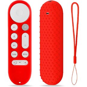Silicone Case for Google TV Streamer 4K 2024 Voice Search Remote - Soft Anti-Slip Remote Control Protective Cover Sleeve Skin with Lanyard - Red