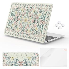 iLeadon Compatible with MacBook Air 13.3 inch Case 2022, 2021-2018 Release A2337 M1 A2179 A1932, Plastic Hard Shell&Keyboard Cover&Screen Film for MacBook Air 13 inch Case, Green Floral