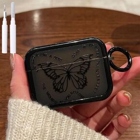 Compatible with AirPods Pro 2 Case Soft TPU with Cleaner Kit Butterfly Keychain Cover for Girls Women Airpods Pro 2nd Generation-Black Style 1