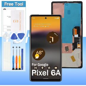Screen Replacement for Google Pixel 6A 5G Original 6.1" GX7AS GB62Z G1AZG LCD Display Touch Digitizer Assembly with Tools(Black with Bracket)