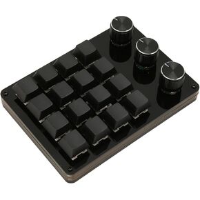 One Handed Macro Programmable Keypad, USB Mini 16 Keys 3 Knobs Hotswap Mechanical Gaming Keyboard with Blue Switch, for Gaming, Office