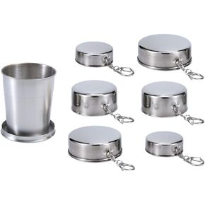 Portable Folding Camping Cup,6 pack Stainless Steel Camping Mug,Camping Folding Cup,Reusable Mug Portable Outdoor,with Keychain for Camping,Picnic,Hiking,Outdoor Activities(75ml,150ml,250ml)