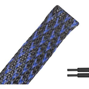 25ft-1/4inch PET Expandable Braided Sleeving Wire Loom Cable Sleeves Automotive Wire Sleeve Cable Management Wrap Wire Protector Tubing Desk Wire Organizer for Home,Office,Audio HDMI Cable,Black&Blue
