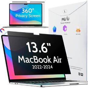 Magnetic 360° Privacy Screen for Macbook Air 13.6 Inch (2022-2024, M2, M3), Removable Matte Anti Glare Blue Light Protector 4 Way Private Security Filter for 13" Mac Laptop Computer