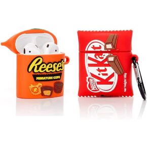 (2 Pack) BGAANM Cute Airpods 1/2 Case Silicone Cover with Keychain, Cartoon Skin Design Headphones Charging Case Protective Cover Accessories Kits Compatible for Airpods 1 and 2