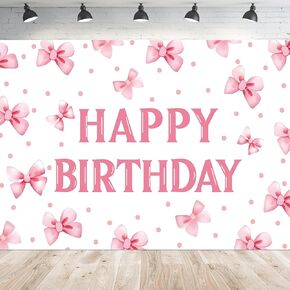 Bow Backdrop Banne for Birthday Decorations, Pink Bow Background for Baby Shower Party Coquette Birthday Decor, Bow Garland Theme Banner Party Decorations