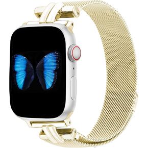 Slim Metal Band for Apple Watch Bands for Women 41mm 40mm 38mm 45mm 44mm 42mm 49mm, H-shaped Magnetic Strap Stainless Steel Mesh Clasp for iWatch Series 10 9 8 7 6 5 4 3 2 1 SE