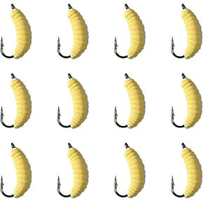 1 Dozen Rubber Maggots #10-12 Pcs Crappie Jigs, Bulk Fishing Grubs for Trout, Panfish, Bluegill, Freshwater Fishing Lures Set 12 Pcs