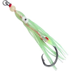 Dr.Fish 5 Pack Squid Rig Fishing Lures 4.7'' Soft Skirt Squid Bottom Rig Assist Circle Hook Glow Rubber Jigging Lure Octopus Saltwater Snapper Mackerel Tuna Striper Lures