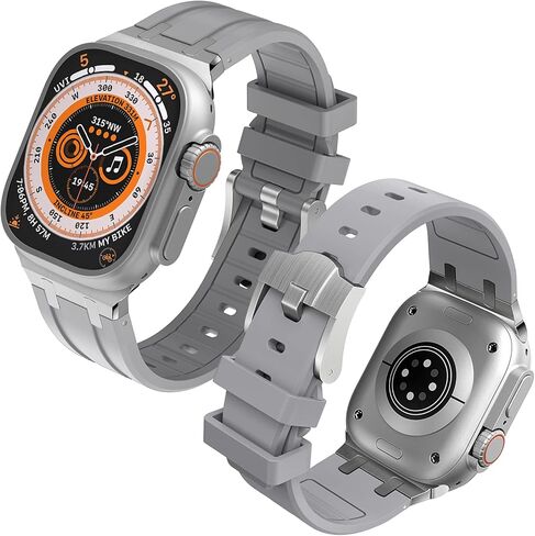 Sport Liquid Silicone Rubber Band with Stainless Steel Adapter for Apple Watch Ultra 1/2 49mm 45mm 44mm 42mm for Men, Durable Replacement Strap for iWatch Ultra 1/2, AP Rubber Watch Band for Watch Ultra 2 SE 9 8 7 6 5 in Saudi Arabia