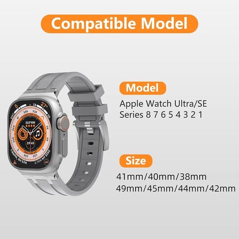 Sport Liquid Silicone Rubber Band with Stainless Steel Adapter for Apple Watch Ultra 1/2 49mm 45mm 44mm 42mm for Men, Durable Replacement Strap for iWatch Ultra 1/2, AP Rubber Watch Band for Watch Ultra 2 SE 9 8 7 6 5 in Saudi Arabia