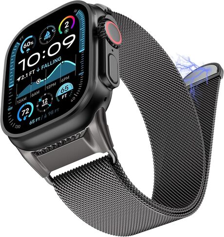حلقة Milanese Mesh Mesh متوافقة مع Apple Watch Band Ultra 2/1 49mm Series 10 46mm ، موصل التصميم الميكانيكي للمعادن لسلسلة Iwatch 9/8/7 45mm ، SE2/SE/Series 6/5/4 44 مم ، سلسلة 3/2/1 42 ​​ملم in Kuwait