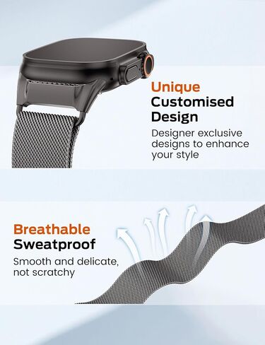 حلقة Milanese Mesh Mesh متوافقة مع Apple Watch Band Ultra 2/1 49mm Series 10 46mm ، موصل التصميم الميكانيكي للمعادن لسلسلة Iwatch 9/8/7 45mm ، SE2/SE/Series 6/5/4 44 مم ، سلسلة 3/2/1 42 ​​ملم in Kuwait