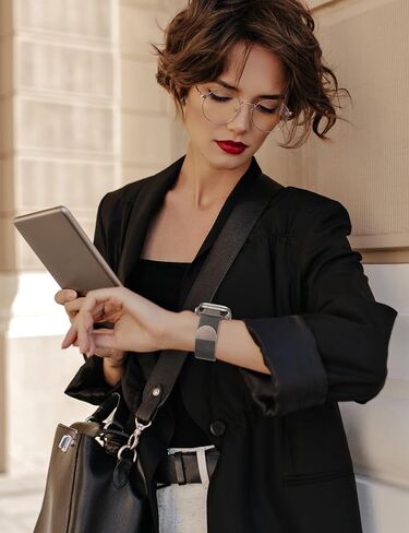 حلقة Milanese Mesh Mesh متوافقة مع Apple Watch Band Ultra 2/1 49mm Series 10 46mm ، موصل التصميم الميكانيكي للمعادن لسلسلة Iwatch 9/8/7 45mm ، SE2/SE/Series 6/5/4 44 مم ، سلسلة 3/2/1 42 ​​ملم in Kuwait