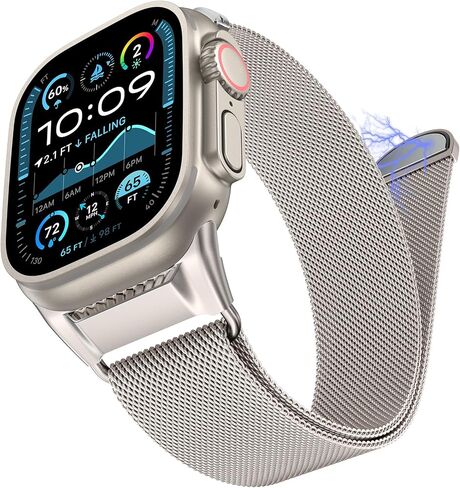 حلقة Milanese Mesh Mesh متوافقة مع Apple Watch Band Ultra 2/1 49mm Series 10 46mm ، موصل التصميم الميكانيكي للمعادن لسلسلة Iwatch 9/8/7 45mm ، SE2/SE/Series 6/5/4 44 مم ، سلسلة 3/2/1 42 ​​ملم in Kuwait