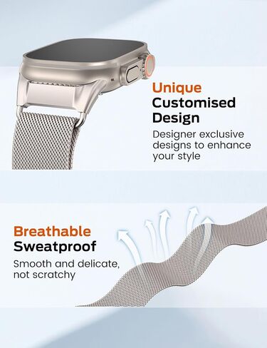 حلقة Milanese Mesh Mesh متوافقة مع Apple Watch Band Ultra 2/1 49mm Series 10 46mm ، موصل التصميم الميكانيكي للمعادن لسلسلة Iwatch 9/8/7 45mm ، SE2/SE/Series 6/5/4 44 مم ، سلسلة 3/2/1 42 ​​ملم in Kuwait