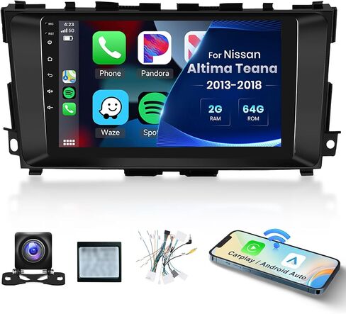 2+64g- ل Nissan Altima Teana 2013-2018 Car Radio with Carplay/Android Auto ، Android Car Stereo 9 inch touch screen gps wifi bluetooth fm/rds link swc camera in Kuwait