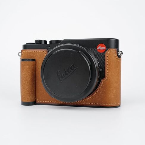 uchandmade】 كاميرا جلدية أصلية مصنوعة يدويًا نصف علبة لليكا D-Lux 8 Case/Leica D-Lux 8 Case Case/Leica D-Lux8-طبقة أعلى من طبقات البقر جسم + لوحة قاعدة معدنية + تصميم يدوي (Y-Brown) in Kuwait