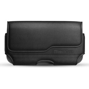 Mobile Vogue by Reiko Premium Eco-Friendly Leather Phone Pouch Belt Clip Holster Compatible with iPhone/Galaxy/Stylo/Android Phone with Protective Case on (Black-MV115, 6.1 x 3.2 x 0.7 in)