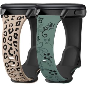 Engraved Slim Silicone Watch Bands Compatible with 18mm Garmin Venu 3s/Vivoactive 4s/ Venu 2s/ Vivomove 3s /Forerunner 255S/265S, Thin Sport Soft Strap Wristband for Women Men(2 Pack)