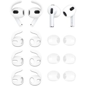 ALXCD Earbuds Covers Compatible with AirPods 3 Earbuds 3rd Gen, 3 Pairs Fit in Case Silicone Earbud Covers Eartips & 3 Pairs Anti Slip Sport Eartips, Compatible with AirPods 3, 6S+6T White