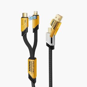 4 in 1 USB-C Cable, PD 65W Fast Charging Cable & Data Sync,Flat Braided Charger Cord with Type C/USB A for Laptop iPhone iPad MacBook Samsung ect-4ft (2-in-2)
