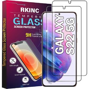 RKINC Screen Protector [2-Pack] for Samsung Galaxy S22 5G, Tempered Glass Film Screen Protector, 0.33mm Fingerprint Support [LifetimeWarranty][Bubble-Free][Anti-Scratch][Anti-Shatter]