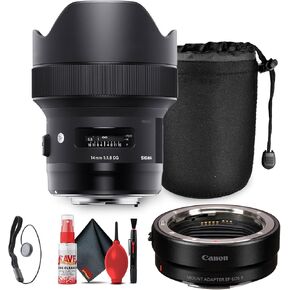Sigma 14mm f/1.8 DG HSM Art Lens for Canon EF Bundle (450954) with Cleaning Kit, Cap Keeper, Lens Pouch, Canon Mount Adapter EF-EOS R