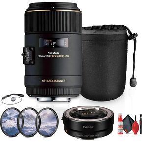 Sigma 105mm f/2.8 EX DG OS HSM Macro Lens for Canon Bundle (258101) with Cleaning Kit, Cap Keeper, 3 Piece Filter Kit, Lens Pouch, Canon Mount Adapter EF-EOS R