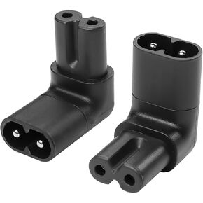 YACSEJAO IEC320 C7 to C8 Right Angle Adapter 2PCS 250V 2.5A Figure 8 IEC 320 C7 to C8 90 Degree Vertical AC Converter for Laptops Printers Scanners (Up Down Angled)