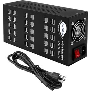 USB Charging Station, Cinlinso 60 Port 300W/60A,Intelligent Protection,MultiPort USB Charger Station for Smartphone Tablets School Hotel