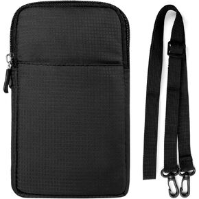 Mens Nylon Cell Phone Holster Belt Clip Pouch Purse Waist Bag Compatible for Apple iPhone 16 Pro Max Samsung Galaxy S24 Ultra S24+ A55 A54 A35 A25 A15 Google Pixel 9 Pro OnePlus 12 Open (Black)