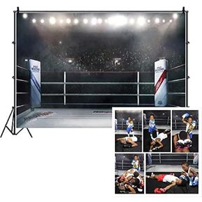7x5ft Lighting 3D Boxing Arena Photo Backdrop Sports Competition Stadium Cheer Audience Professional Boxing Match Ring Photography Background Boys Men Sportsman Photo Studio Props
