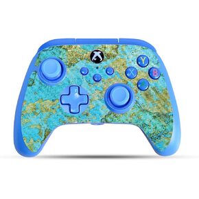 Carbon Fiber Gaming Skin Compatible with PowerA Xbox Series X|S Enhanced Wired Controller - Teal Marble - Premium 3M Vinyl Protective Wrap Decal Cover | Crafted in The USA by MightySkins