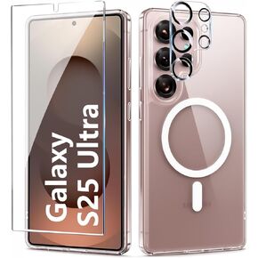 for Samsung Galaxy S25 Ultra Case Clear,Magnetic Galaxy S25 Ultra Case [Compatible with MagSafe],with Screen Protector & Camera Protection for Shockproof Cover Samsung S25 Ultra Phone Casas