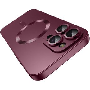 Magnetic Case for iPhone 16 Pro MagSafe with Camera Lens Protector,Full Protection Slim Smooth Shockproof Anti-Scratch Soft Silicone Bumper Metallic Phone Case for iPhone 16 Pro Wine red