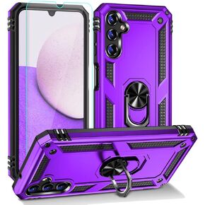 Androgate Compatible with Samsung A14 5G Case, Galaxy A14 5G Case, with HD Screen Protector, Military-Grade Metal Ring Holder Kickstand 15ft Drop Tested Cover Case for Samsung Galaxy A14 5G Purple