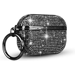 LUVI for AirPods 4 Diamond Case Rhinestone Bling Glitter Crystal Shiny Sparkle Cute for AirPods 4 Cover for Girls Women Wireless Charging Luxury Skin for Apple AirPods 4 Black