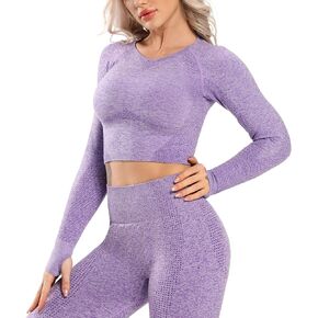FITTOO Women's Long Sleeves Workout Crop Tops Seamless Sports Shirts Fitness Activewear