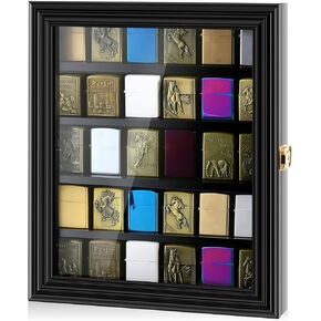 Lighter Display Case Wall Mount Display Case for Lighter Detachable Wooden Cabinet W/98% UV Acrylic Door Lockable Spoon Storage Box for Collection(11.5 x 13.78 x 2.17 Inch,Black)