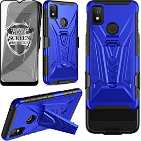 Ailiber Phone Case for Cricket Icon 4, Cricket Icon4 Holster with Screen Protector, Swivel Belt Clip Holster with Kickstand, Heavy Duty, Full Body Shockproof Protective Rugged Cover for Icon 4-Blue
