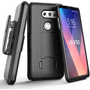 Encased Belt Clip Holster Case Compatible with LG V30 Thin Fit [DuraClip Series] Slim Grip Case & Belt Clip (Smooth Black)