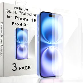 High-Strength for iPhone 16 Pro - 6.3 inch [3-Pack] Tempered Glass Screen Protector - Full HD Clarity & Protection Ultra-Thin Scratch-Resistant Anti-Fingerprint Bubble-Free Installation Case-Friendly