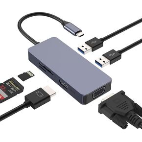 USB C Hub, USB C Docking Station, 6-in-1 USB C Adapter with 4K-HDMI, USB 3.0/2.0, 100W PD Charging, SD/TF Card Reader, Compatible with Surface Pro, Laptop and Tablet