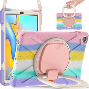 for Samsung Galaxy Tab A 10.1 Case 2019 Model(SM-T510/T515) Shockproof Kids Case,360 Degree Rotating Handle Stand Bracket Heavy Duty Rugged Cover,[Kickstand] [Shoulder Strap],Colourful Pink