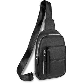 JMW Sling Bag for Men and Women Genuine Leather Crossbody Fanny Packs Chest Bag Backpack Daypack Black