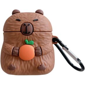 Earphone Case for AirPods Pro/Pro 2, Cute Holding Orange Calm Capybara Case Soft TPU Silicone Case, Lovely Brown Capybara AirPods Pro/AirPods Pro 2 Cover Protective Skin Protector