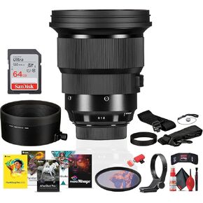 Sigma 105mm f/1.4 DG HSM Art Lens for Sony E Mount Bundle (259965) مع مجموعة Cleaning Kit ، حارس غطاء ، بطاقة ذاكرة 64 جيجابايت ، قارئ البطاقة ، محفظة بطاقة الذاكرة ، برنامج فني ، مرشح الأشعة فوق البنفسجية in Kuwait