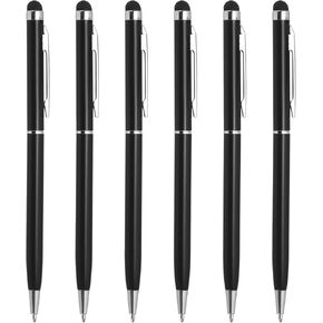 MECCANIXITY 6pcs Metal Stylus Pen Ballpoint Pen 2 in 1 Universal Retractable Ink Pen with Stylus Tips for All Capacitive Touch Screen Device, Black
